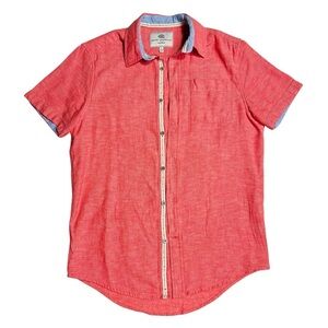 Report Collection Shirt Mens S Coral Good Linen Blend‎ Short Sleeve Nautical